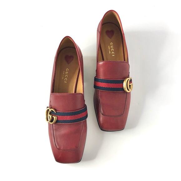 Gucci Peyton Web Stripe Hibiscus Red GG Platform Loafers 37 - Picture 3 of 9